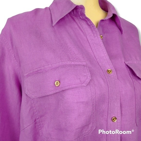 Lauren Ralph Lauren 100% Linen Dark Lilac Button Up Womens  Size 1X - Picture 2 of 8